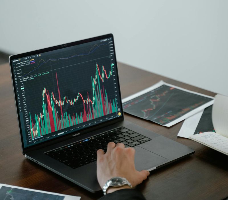 Digital screen displaying financial analytics during online webinar